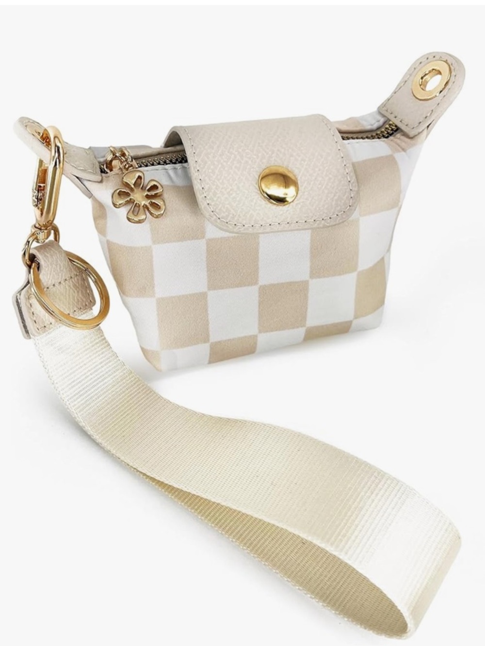 Beige Checkered Detachable Wristlet Bag - Women